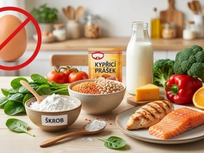 Výroba bez vaječných náhrad s obilovinami, zeleninou a masem pro alergie.